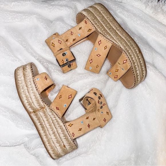 Rag & Bone Tara Dune Embroidered Platform Espadrille Sandals | Size 7.5 / 38 - Picture 2 of 8